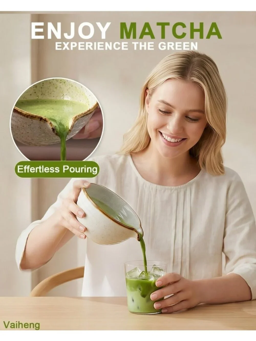 VAIHENG Matcha Whisk Set W/ Handmade Ceramic Bowl And Bamboo Whisks Scoop Sifter